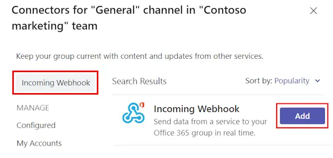 add webhook in microsoft teams